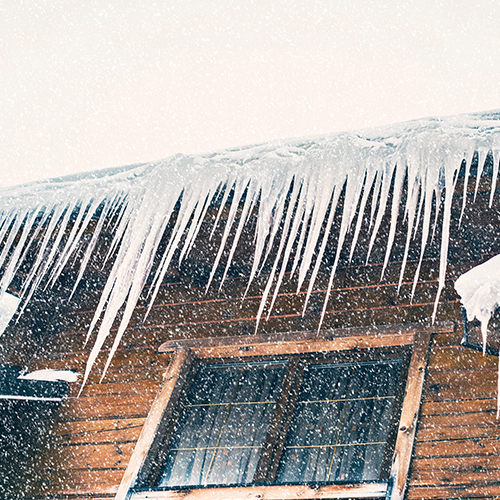 ice hanging from a roof